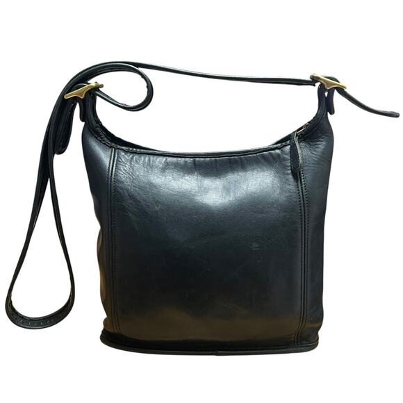 Authentic Vintage Coach 90's Legacy Slim Duffle Black Leather Shoulder Bag 9816 - Picture 1 of 10